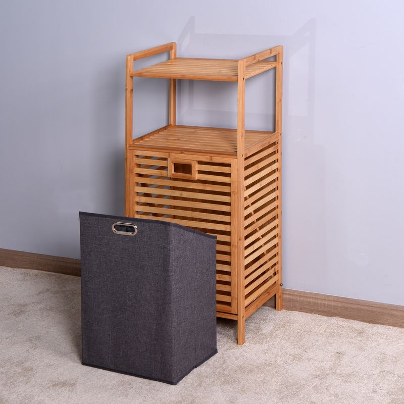 Bathroom Laundry Basket Bamboo Storage Basket with 2-tier Shelf 17.32 x 13 x 37.8 inch_voghion.com