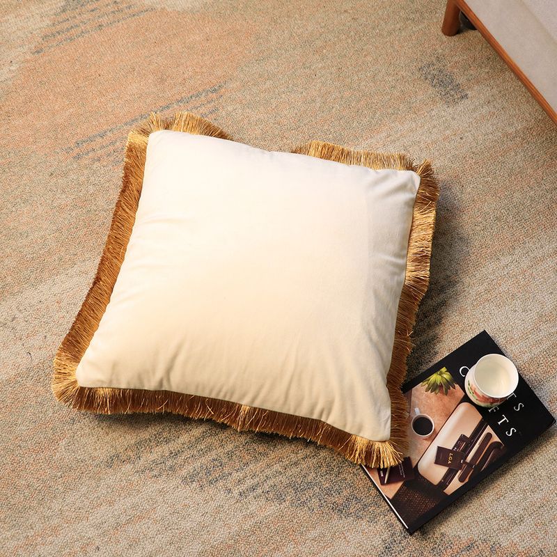 Copricuscino per divano in velluto olandese con bordo in nappa dorata semplice nordico, modello di decorazione per la casa_voghion.com