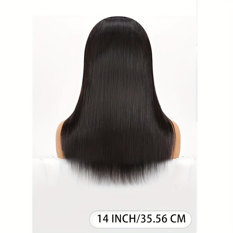 Perruque de cheveux humains avec frange complète, cheveux lisses et lisses, 100% cheveux humains, couleur naturelle_voghion.com