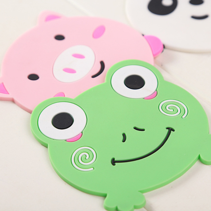Cup Mat Silicone Coaster Table Placemat Coaster Bar Cartoon Animal Panda Frog Cat Pig Drinking Cup Pad Kitchen Accessories_voghion.com