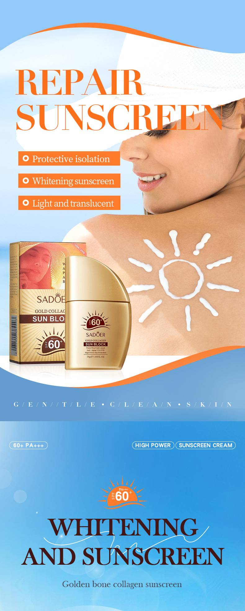 Apsauginis kremas nuo saulės SPF50+, apsaugantis nuo UV spindulių, drėkinamasis losjonas nuo saulės, gruntas_voghion.com