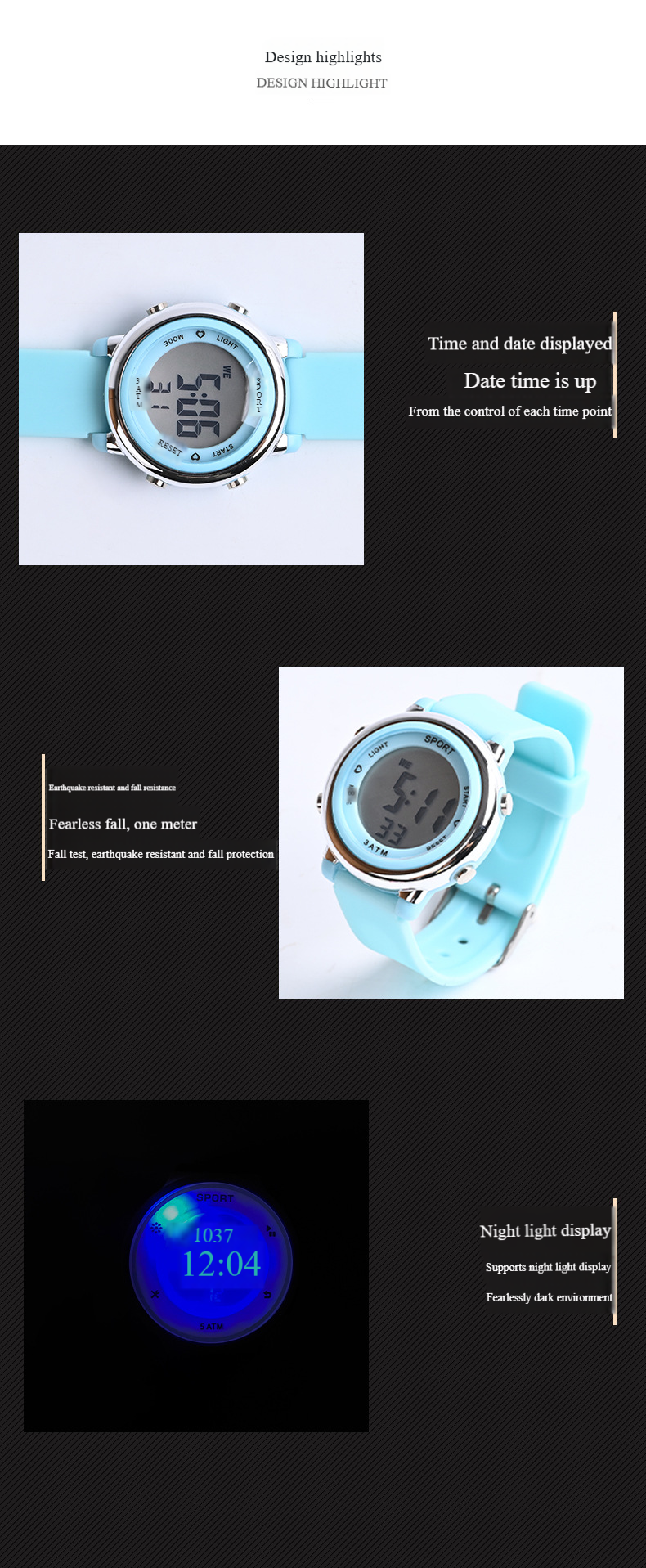 Barnklocka Watch Student High School enkel digital display lysande funktion Veckalender timing Kompakt lätt modeklocka_voghion.com
