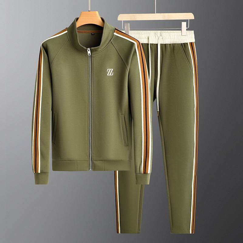 Härenkleeder Hären Hierscht Neie Stil Standkragen Casual Sportskostüm Trendy Moud Sportskleeder Laangärmlech Riicht Hosen Zweedeel Kostüm_voghion.com