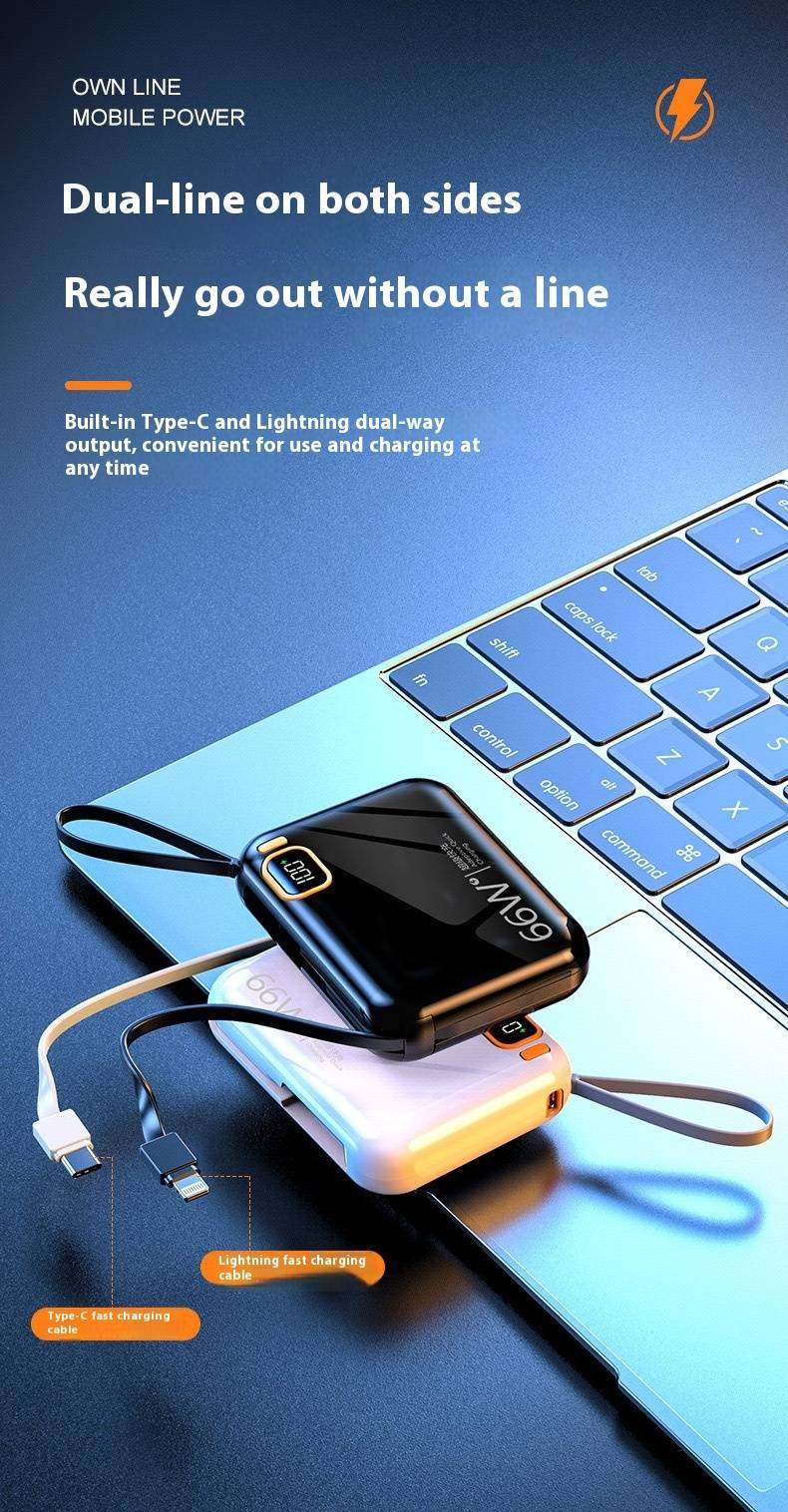 66W PD Fast Charging Power Bank 10000mAh - Mini Portable With Built-in Cable, Quick Charge 3.0, Digital Display, For IPhone/Samsung/Android_voghion.com