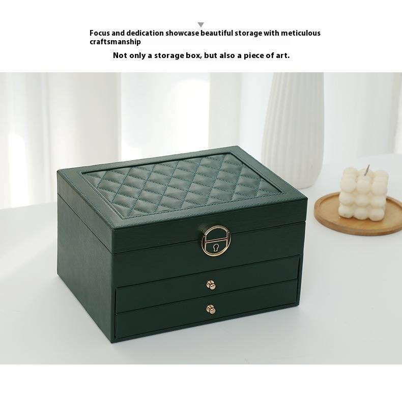 Multifunctional Jewelry Box Large Three Layer Lockable Leather Jewelry Storage Box Earring Jewelry Box Earring Storage Box_voghion.com