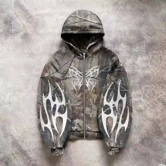 Unisex Camo Print Hoodie – Oversized Streetwear Pullover With Military Aesthetic (S-6XL, Y2K Retro, Gender-Neutral, Urban Layering Essential)_voghion.com