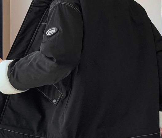 Unisex Heavyweight Fleece-Lined Jacket – Stand Collar Winter Coat With Zip Pockets & Thermal Polyester Fill (M-5XL, Black/Moss Green)_voghion.com