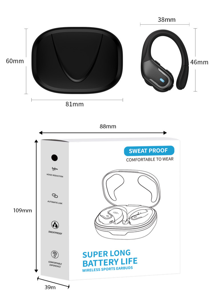 Draadloze Bluetooth-oordopjes met oorhaak, ruisonderdrukking, IPX5-waterdicht, 8 uur speeltijd, lage latentie voor gamen/sporten, NFC en spraakbesturing_voghion.com