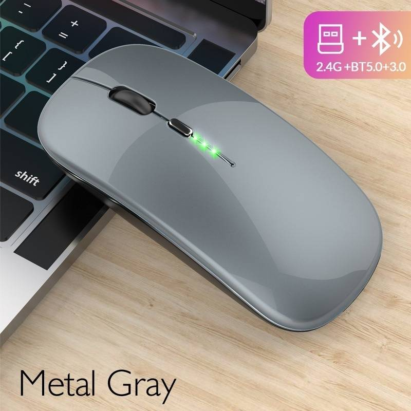 Wireless Bluetooth Mouse Rechargeable Silent Click Dual Mode For Laptop Tablet PC Office Gaming Ergonomic Design 1200/1600 DPI Adjustable_voghion.com