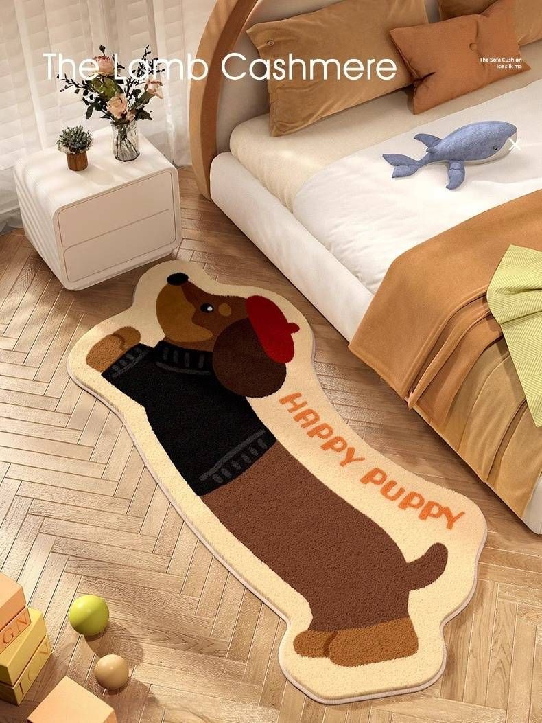 Adorable Cartoon Dog Runner Rug – Non-Slip Long Bedside Mat For Kids Room, Play Area & Nursery, Machine Washable Pet-Friendly Floor Decor_voghion.com
