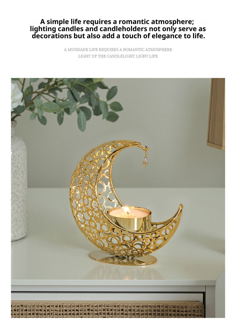 Portacandele a forma di mezzaluna: candelabro in metallo in stile mediorientale per decorazioni per la casa, matrimoni a tema arabo e interni boho_voghion.com