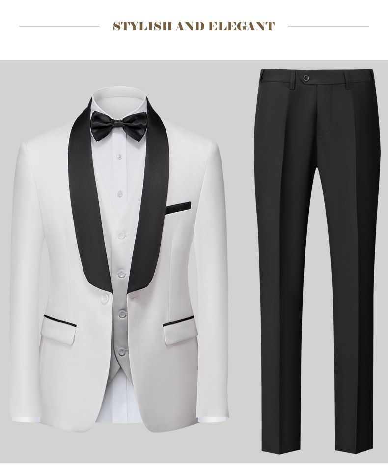 Men's Clothing Three piece Men's Double Slit Tuxedo Suit_voghion.com