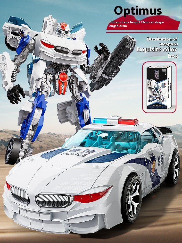 Jinjiang deformacijski mehanski robot otroška igrača policijski avto model fant z orožjem komplet stroj_voghion.com