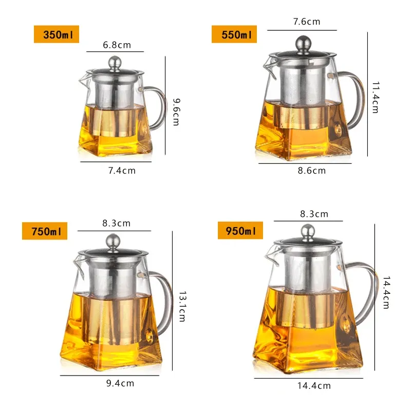 Heat Resistant Glass Teapot With Stainless Steel Coffee Infuser Heated Container Tea Pot Good Clear Kettle Square Filter Baskets_voghion.com