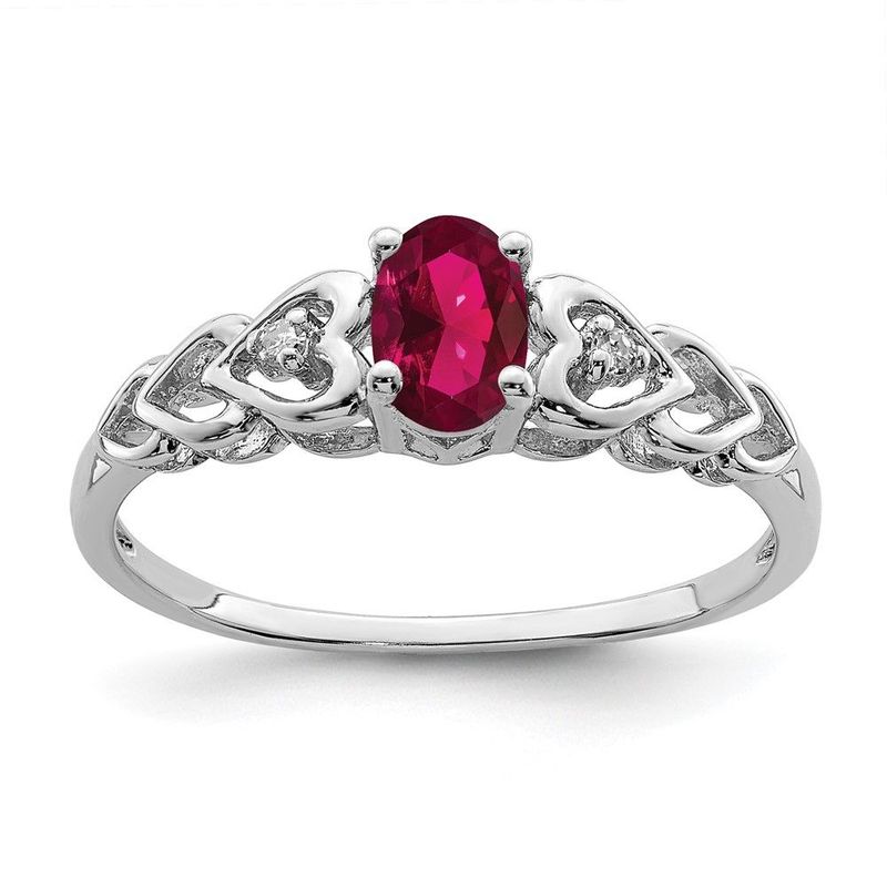 Sterling Silver Rhodium-plated Created Ruby & Diam. Ring_voghion.com