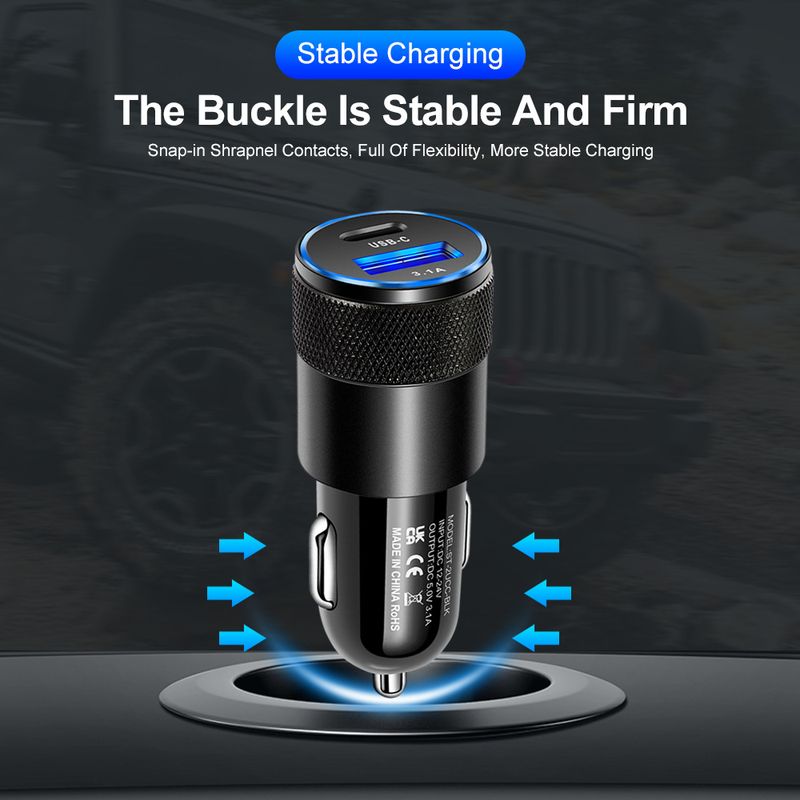 3.1A USD+PD Kleng Stolkanoun Metall Aluminiumlegierung Opluedstatioun USB-C+USB Autoladegerät_voghion.com