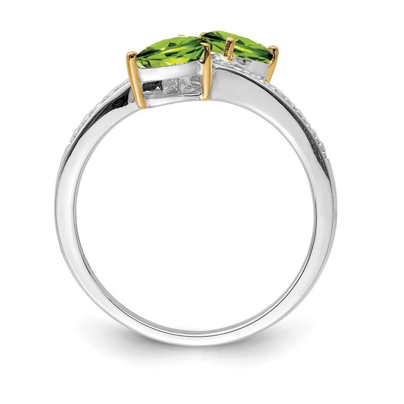 Brilliant Gemstones Sterling Silver With 14K Accent Rhodium-plated Peridot And Diamond Ring_voghion.com