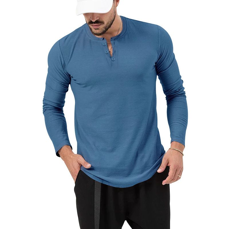 Unschlagbare Qualität 2025 Langarm-T-Shirt Rundhalsausschnitt Einfarbig Button-Down Henley Casual Sports Base Shirt Herrenbekleidung_voghion.com