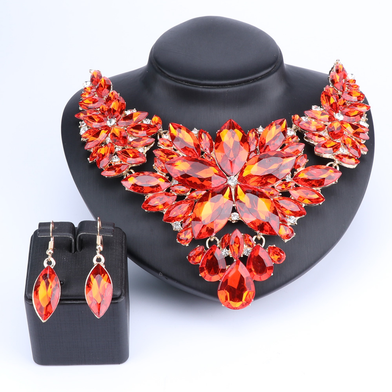 Kristall-Choker-Statement-Halskette, Ohrring-Schmuckset, Strass-Hochzeitsgeschenk, Frauen, Bräute, Abschlussball, Party_voghion.com