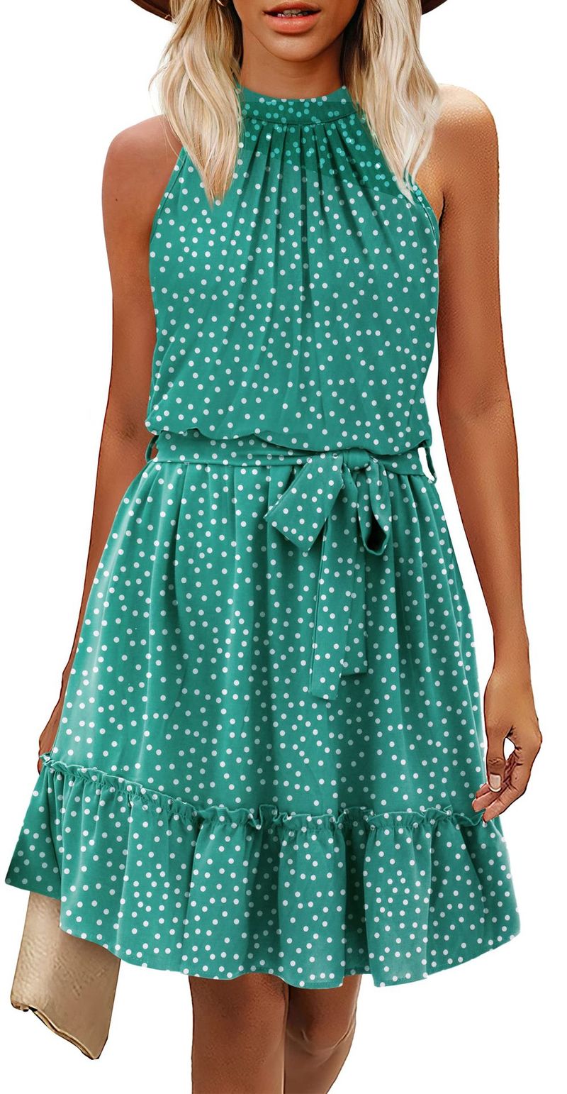 2023 Frühling und Sommer, A-Linien-Rock, Neckholder, florales Schnür-Tunika-Kleid mit offenem Rücken_voghion.com