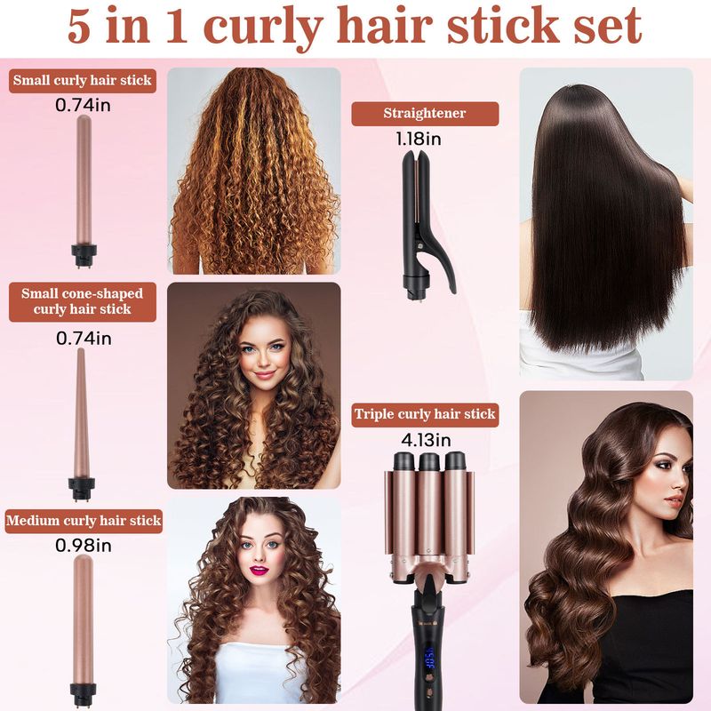 5-in-1 Multifunktions-Haarglätter, Dual-Use zum Glätten und Locken, Digitalanzeige, Drei-Röhren-Automatik_voghion.com