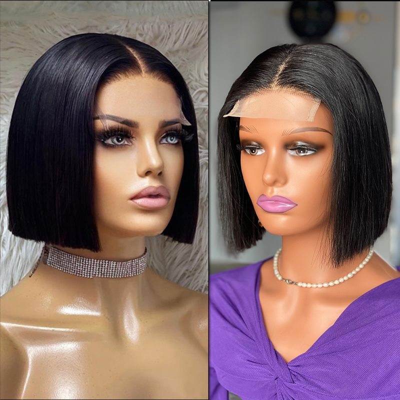 Pelucas de cabello humano Bob corto 12A Pelucas de cabello humano Bob rectas de hueso_voghion.com
