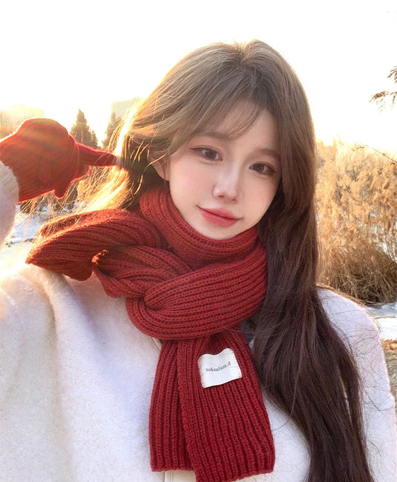 Sciarpa da donna Inverno 2025 Nuova sciarpa calda coreana in lana lavorata a maglia Sciarpa calda spessa rossa da donna_voghion.com