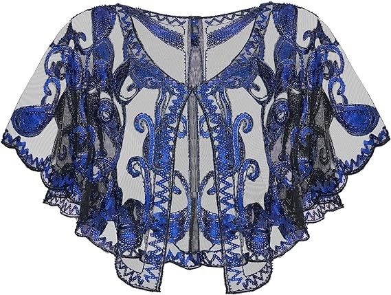 Scialle con perline e paillettes retrò K per donna; piccolo cardigan versatile._voghion.com