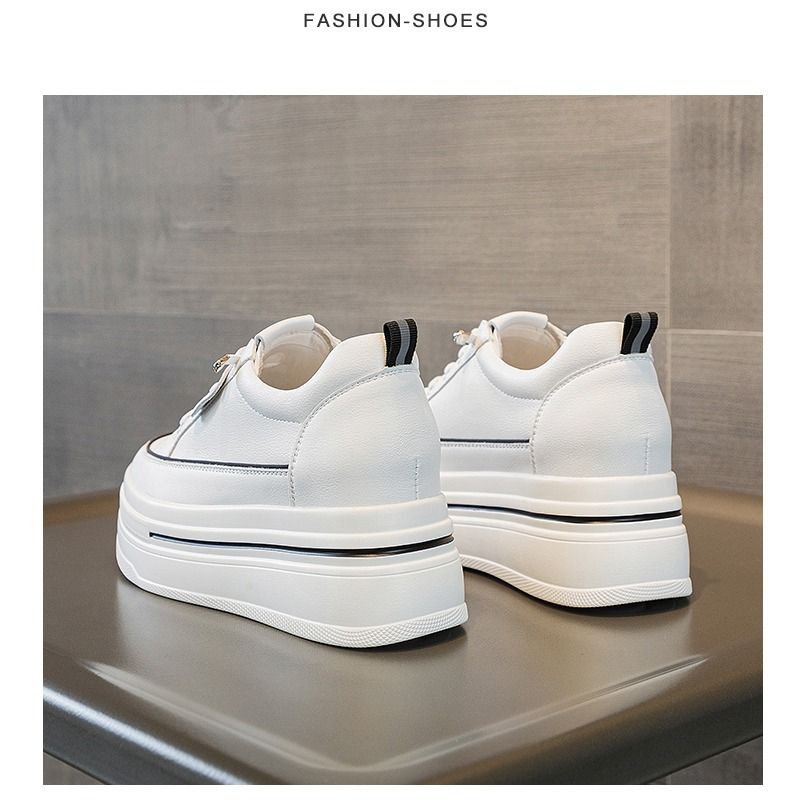 Scarpe bianche in vera pelle per donna con suola rialzata e zeppa 2024 primavera_voghion.com