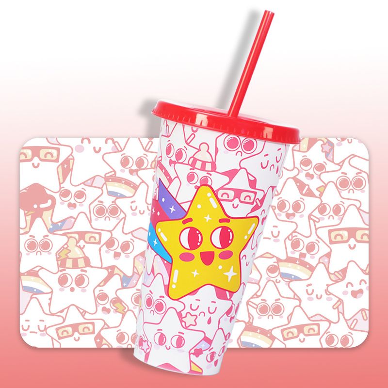 Large Capacity Pp Plastic Single Layer Cold Changing Star Cup High Value Three Piece Straw Color Changing Cup_voghion.com