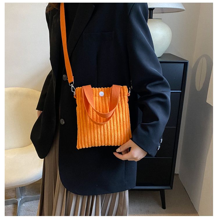 Mini Tote Donna Velluto a coste con cerniera Primavera Estate Nuova moda Borsa a tracolla singola Borsa a tracolla piccola_voghion.com