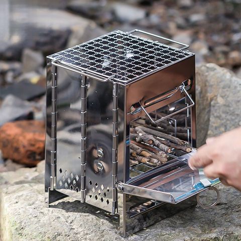 Stufa a legna portatile per esterni, per escursionismo, campeggio, picnic, barbecue a carbone pieghevole, griglia per barbecue in acciaio inossidabile_voghion.com