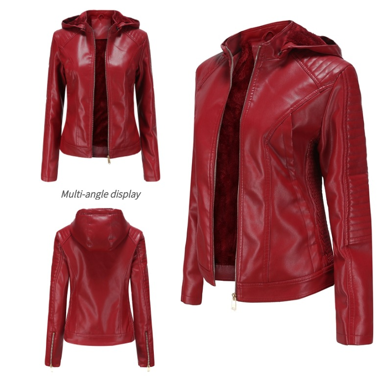 Damenbekleidung, große Größe, Plus-Samt-Lederbekleidung, Damen-Kapuzen-Herbst- und Winter-Kurzmantel, warme Freizeitjacke_voghion.com