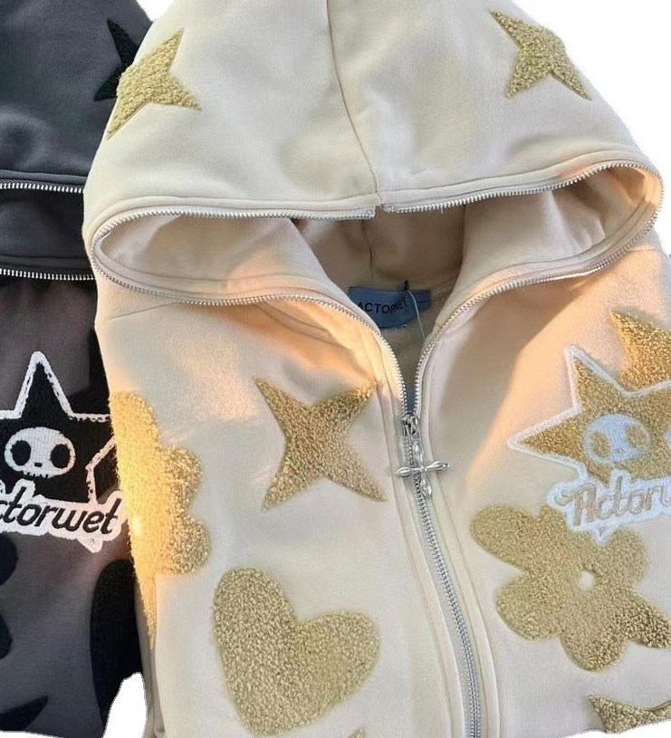 2023 New Star Pattern Print Full Face Zipper Harajuku Zip-Up Hoodie Sweatshirt Jacket_voghion.com