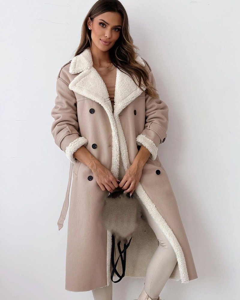 Women's Clothing new double wear stand collar lapel coat wear composite leather plush_voghion.com