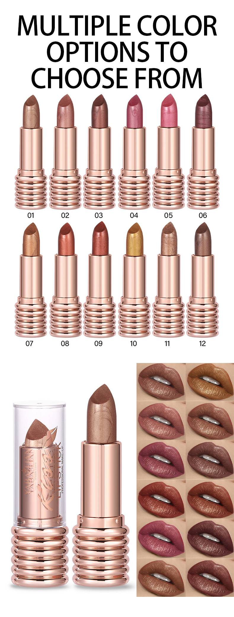 Metaliniai lūpų dažai Makeup Explosion Lūpų blizgis Blizgučiai Auksiniai nelimpantys stiklo raudoni_voghion.com