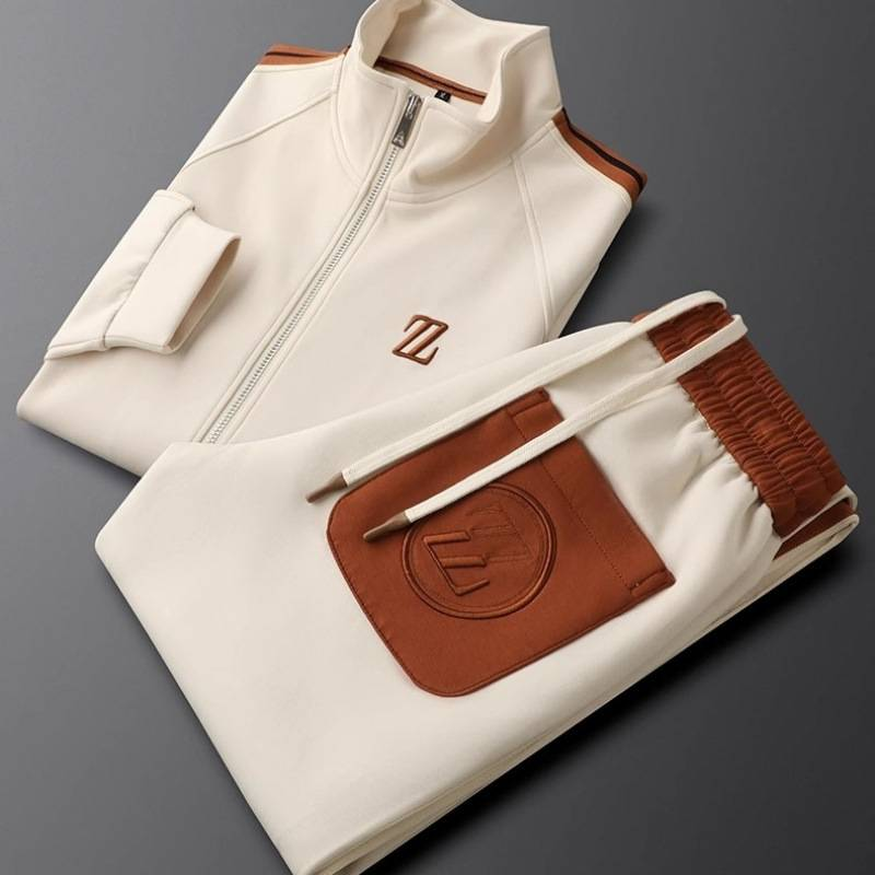 Härenkleeder Hären Hierscht Neie Stil Standkragen Casual Sportskostüm Trendy Moud Sportskleeder Laangärmlech Riicht Hosen Zweedeel Kostüm_voghion.com