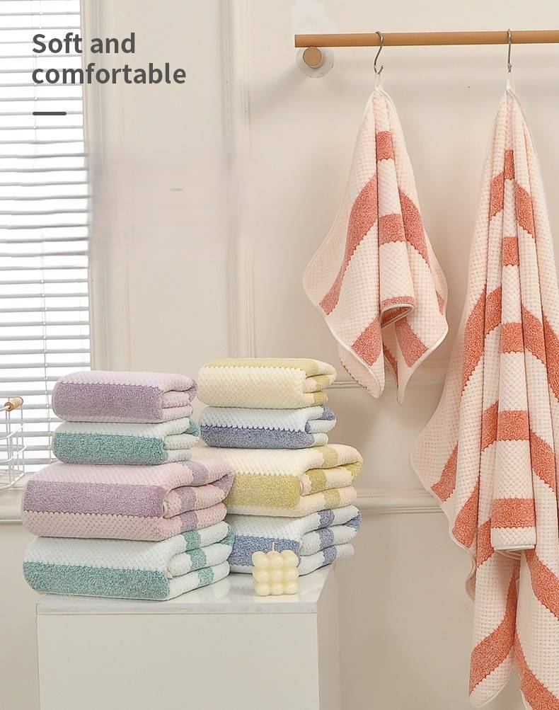 Microvezelhanddoek brede gestreepte set van twee stuks Absorberende gezichtshanddoek Washanddoek voor het gezicht Huishoudelijke handdoek Badhanddoekset_voghion.com