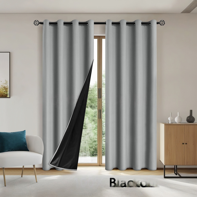 Cortinas térmicas blackout premium - 100% de bloqueio de luz com isolamento térmico (painéis de janela com proteção solar de cor sólida)_voghion.com
