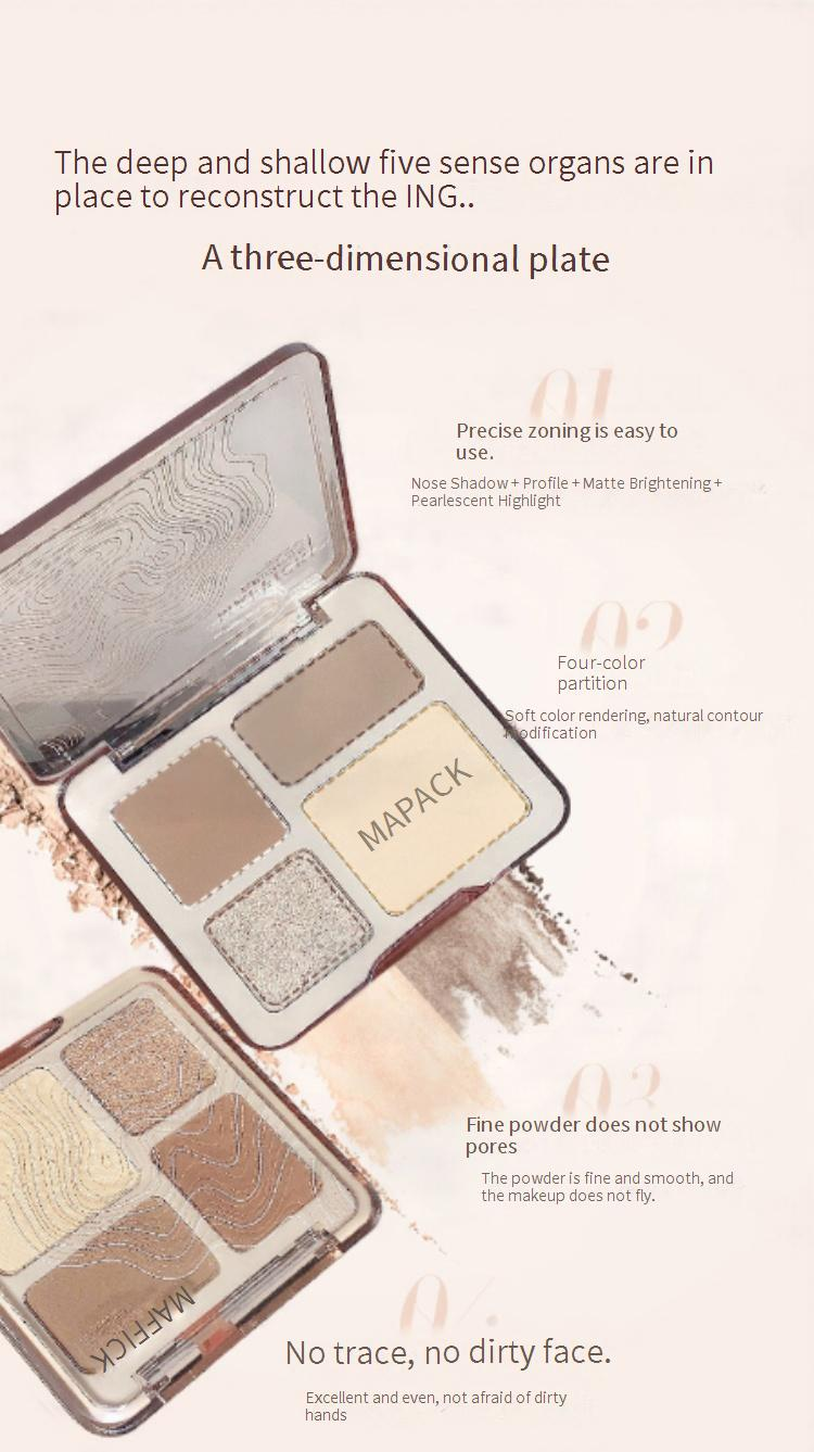 Bronzer & Highlighter Vierfarbige Konturpalette, Integrierte Highlight-Konturpalette, Lidschatten-Konturpalette_voghion.com