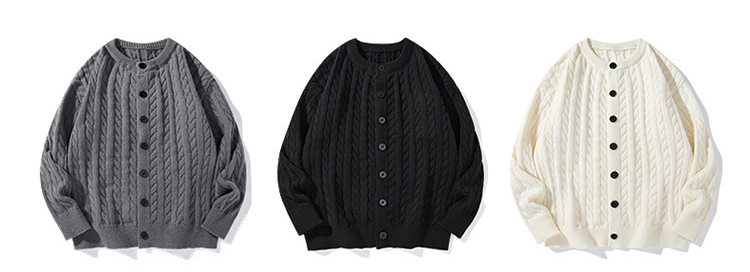 Roupas masculinas Cardigan japonês retrô com gola redonda Suéter masculino Outono e inverno Marca da moda Solto Estilo preguiçoso Suéter de malha quente Jaqueta tendência_voghion.com
