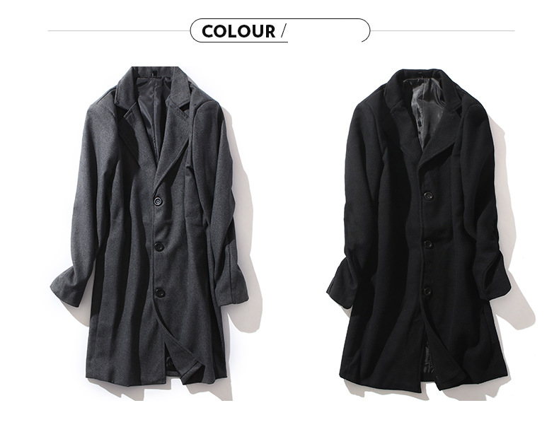 Herrenbekleidung Mittellanger Wollmantel mit langen Ärmeln Herbst- und Winterwollmantel Wollanzug Windjacke_voghion.com