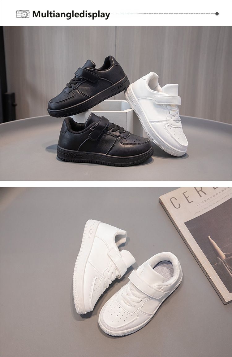 Lässige Match-Sneaker für kleine Mädchen, schwarze Laufschuhe in reiner Farbe._voghion.com