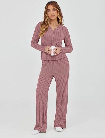 Ensemble de survêtement décontracté en tricot pour femme, haut à manches longues et pantalon ample, tenue deux pièces pour l'automne et l'hiver_voghion.com