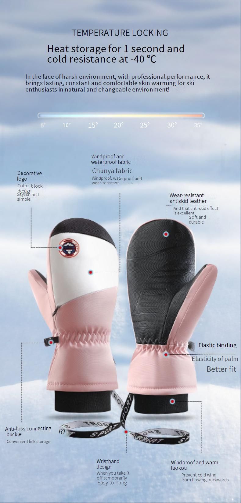 Damen-Winterskihandschuhe – wasserdichte, winddichte und warme Fäustlinge für Schneesport und Outdoor-Aktivitäten (mehrere Farben erhältlich)_voghion.com