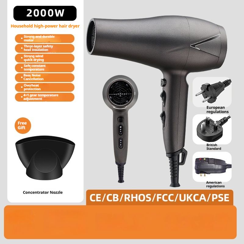 2000 W professioneller Haartrockner mit 5 Geschwindigkeitsstufen und Negativ-Ionen-Technologie – EU-/UK-/US-Stecker, Überhitzungsschutz, Hochgeschwindigkeits-Gleichstrommotor (Grau)_voghion.com