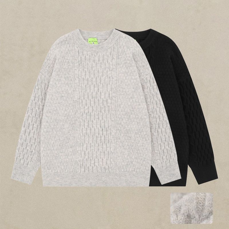Maglione lavorato a maglia testurizzato Cleanfit, pullover oversize rilassato, maglione invernale unisex minimalista in grigio mélange e nero_voghion.com