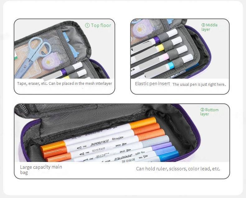 Kids' Pencil Case – Large Capacity School Organizer With Anti-Bacterial & Water-Resistant Options (Light Breeze Blue/Frosty Milk/Deep Blue/Purple))_voghion.com