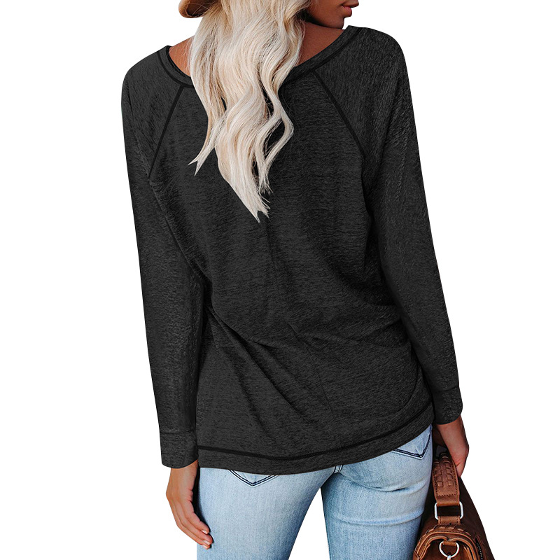 2025 Autumn/Winter New Colored Cross Fit Long Sleeve Casual T-shirt Split Women's Top_voghion.com