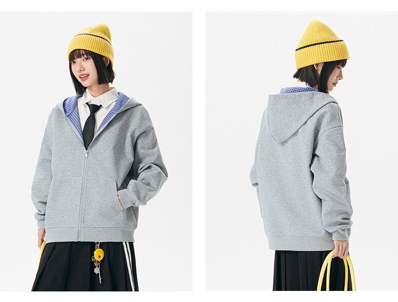 Felpa unisex con cappuccio e cerniera a quadri vintage - Pullover casual oversize per uomo e donna_voghion.com